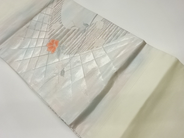 草花に曲線・襷模様織出し名古屋帯